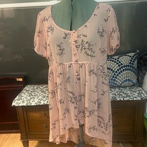 Torrid Pink Sheer Floral Babydoll Blouse Sz 00